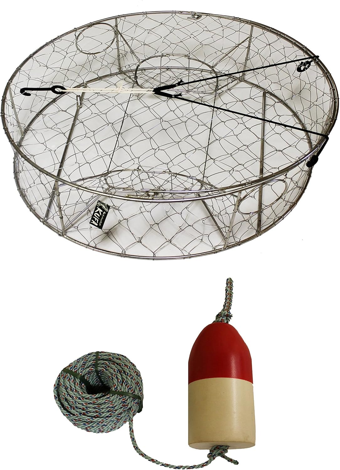 KUFA Stainless Steel Crab Trap with Zinc Anode, 1/4" x 100' Lead Rope and 5"x11" Red/White Float Combo (CT100+LQ1+F11RW+ZIN1)