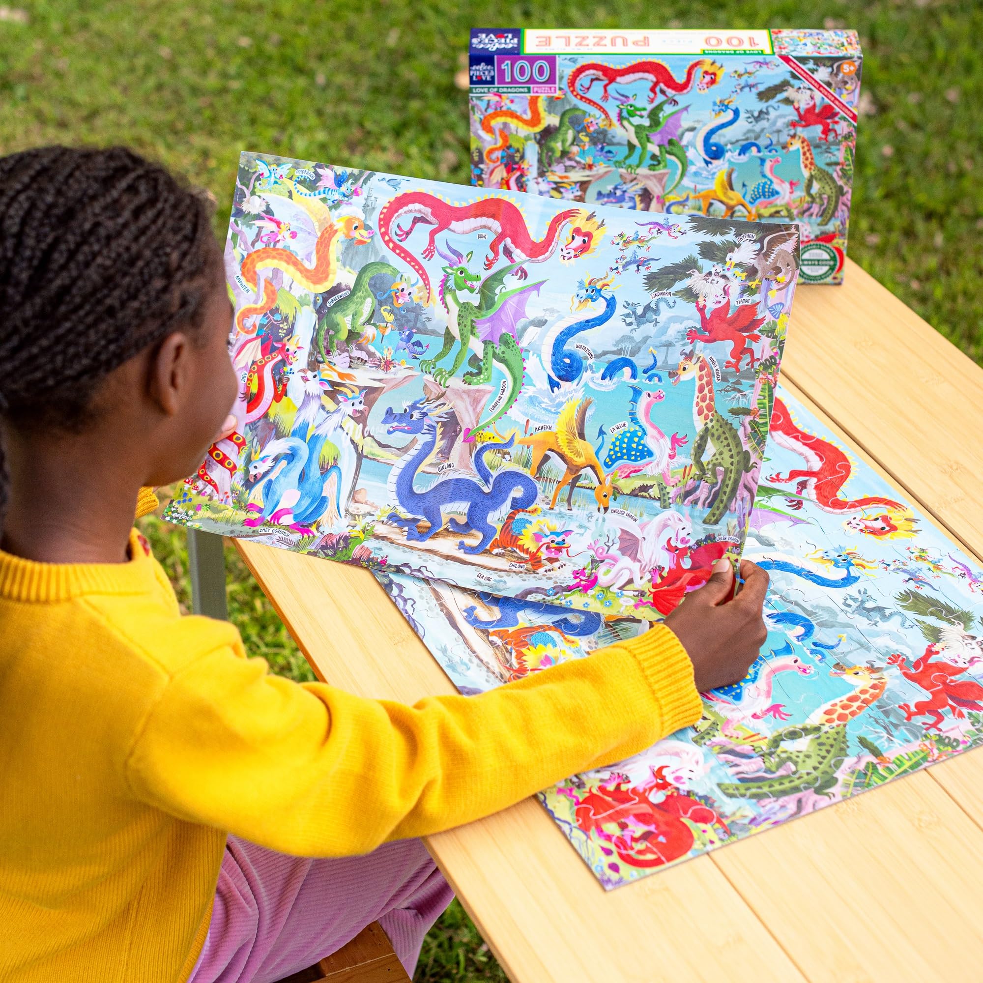 eeBoo 100 Teile Puzzle für Kinder - Love of Dragons Kinderpuzzle Drachen Thema, große Teile für kleine Hände, um motorische Fähigkeiten zu entwickeln