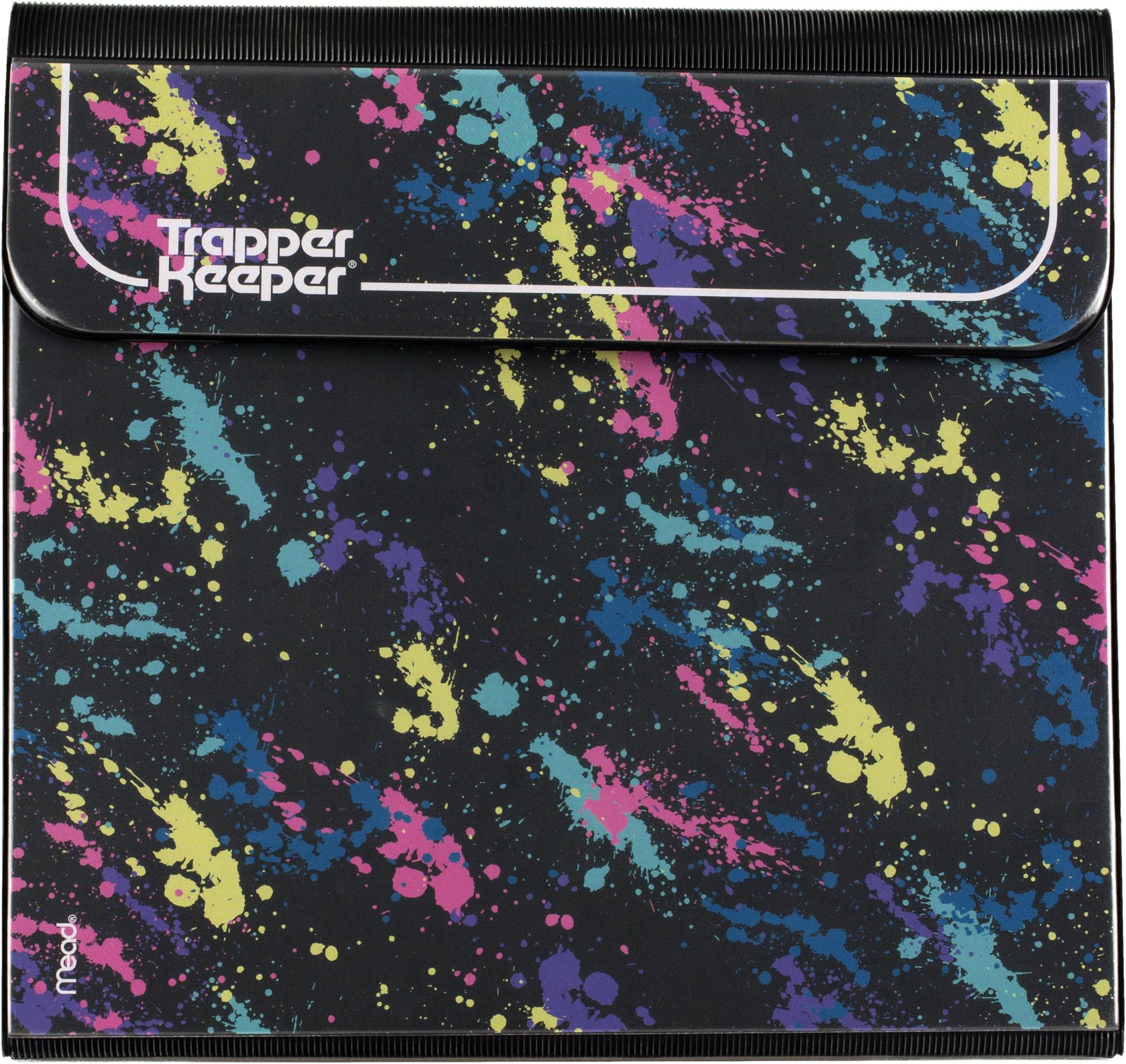 Mead Trapper Keeper Binder, Retro Design, 1 Inch Binder Includes 2 Folders and Extra Pocket, Metal Rings and Spring Clip, Secure Storage, Paint Splatter, School Supplies (260038FO-ECM)
