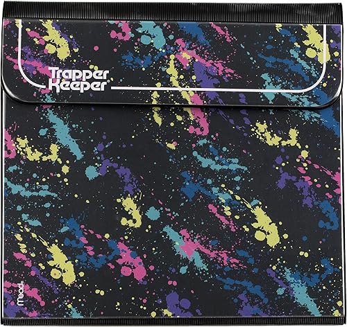 Anotador Trapper Keeper de Mead, diseño retro, archivo de 1 pulgada con carpetas y bolsillos, para hojas de 21,6 cm x 27,9 cm, salpicaduras de
