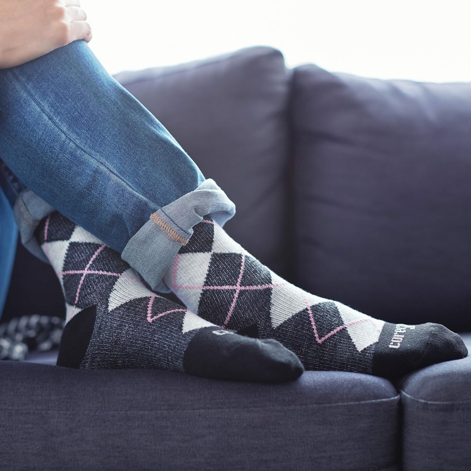 Core-Spun Mild (15-20mmHg) Support Patterned Knee High Socks-Pink Argyle - X-Large