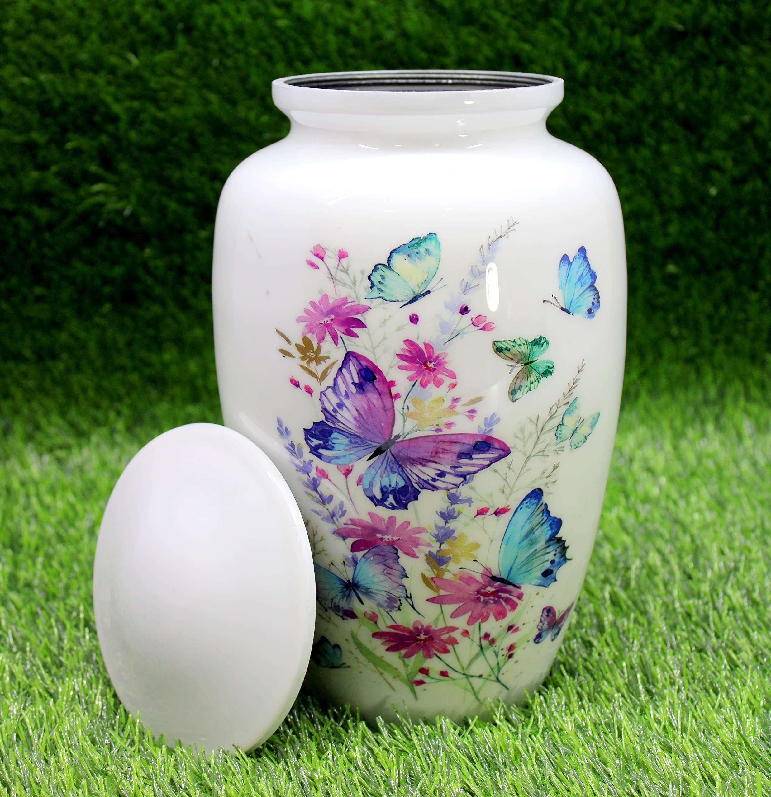 eSplanade Metal Cremation Urn Memorial Jar Pot Container, White, 10"x6" - Image 3