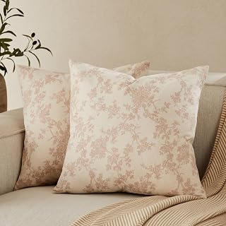 2 Pack French Floral Throw Pillow Covers 22x22in, Taupe/Cream