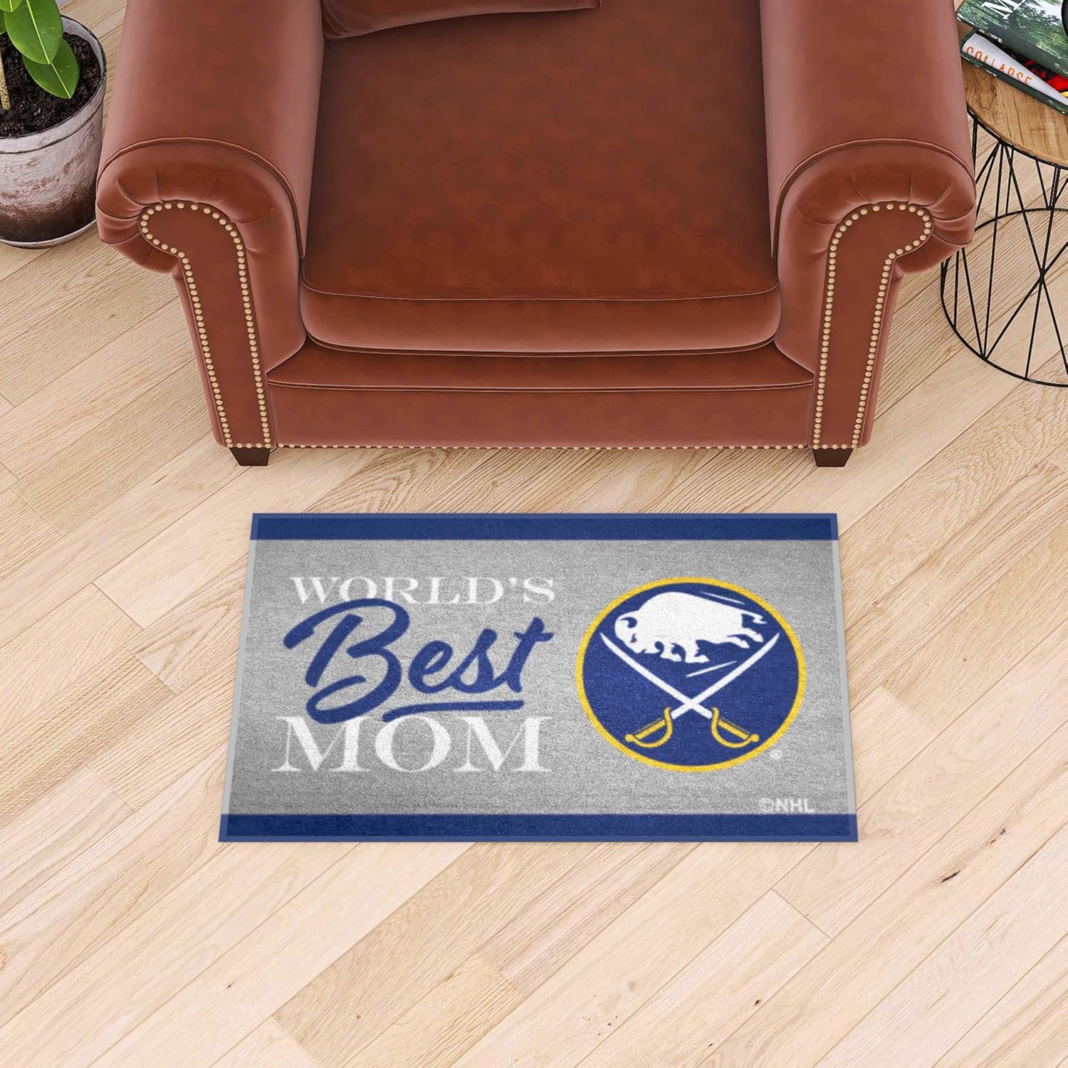 FANMATS 34140 NHL - Buffalo Sabres Starter Mat - World's Best Mom | Blue | 19"x30" | Round Buffalo and Sabres Primary Logo