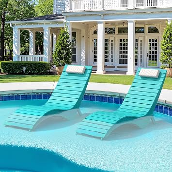 Pool Lounge Chairs - Anti-Floating HDPS Design, Aquawave Lounge Chair with Headrest, Weighted Pool Chairs and Lounges for Poolside & Backyard Sun Decks, Aruba Blue