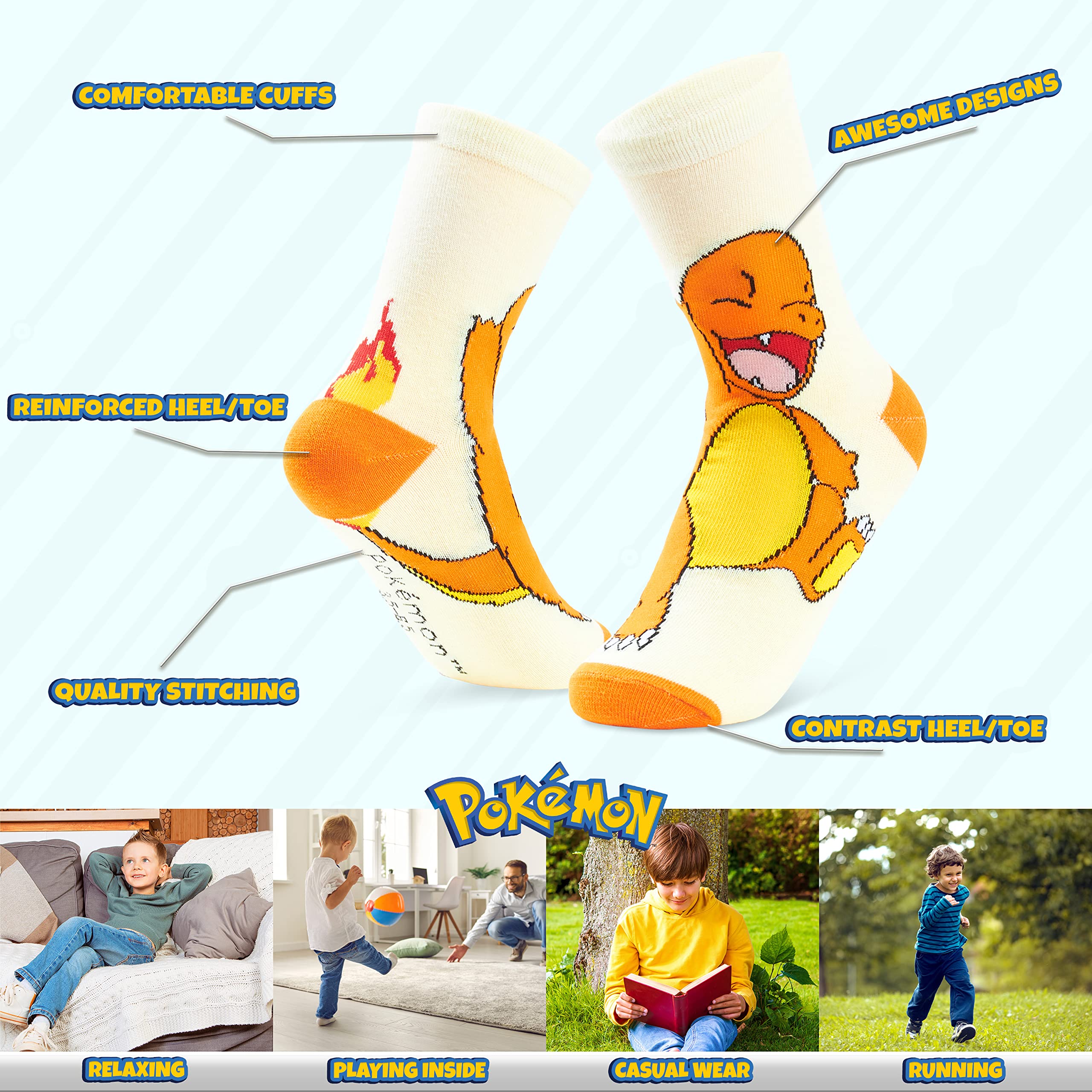 Pokémon Calzini Bambino Pacco da 5 Calze Ragazzo Ragazza in Cotone Misto Elasticizzato Taglia Unica Gadget Ufficiale