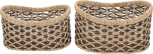 Miniatura 3 de Deco 79 Seagrass - Cesta de almacenamiento hecha a mano de dos tonos con asas, juego de 2 10 pulgadas, 9 pulgadas de alto, color marrón