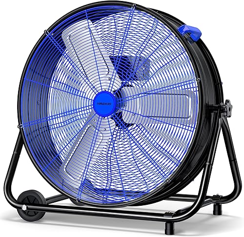 Miniatura 8 de VAGKRI Ventilador de tambor industrial de 24 pulgadas, ventilador de piso de alta velocidad de 320 W, circulador de aire de metal resistente de 3