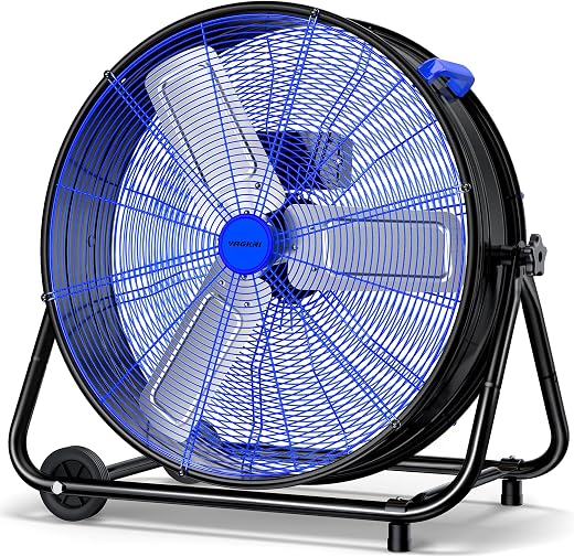 VAGKRI Industrial Drum Fan, 61 cm, High Speed Floor Fan, 320 W, High Strength Metal Air Circulator, 3 Speeds, 360° Slope, ...