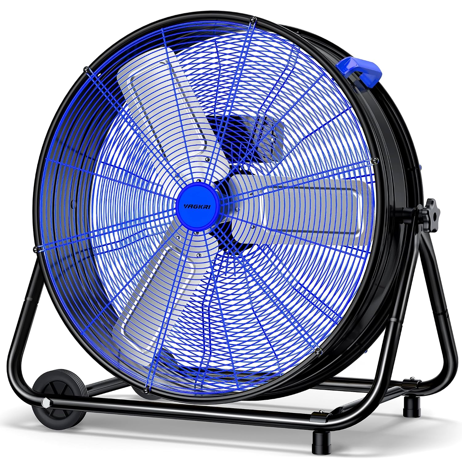 VAGKRI Industrial Drum Fan, 61 cm, High Speed Floor Fan, 320 W, High Strength Metal Air Circulator, 3 Speeds, 360° Slope, ...
