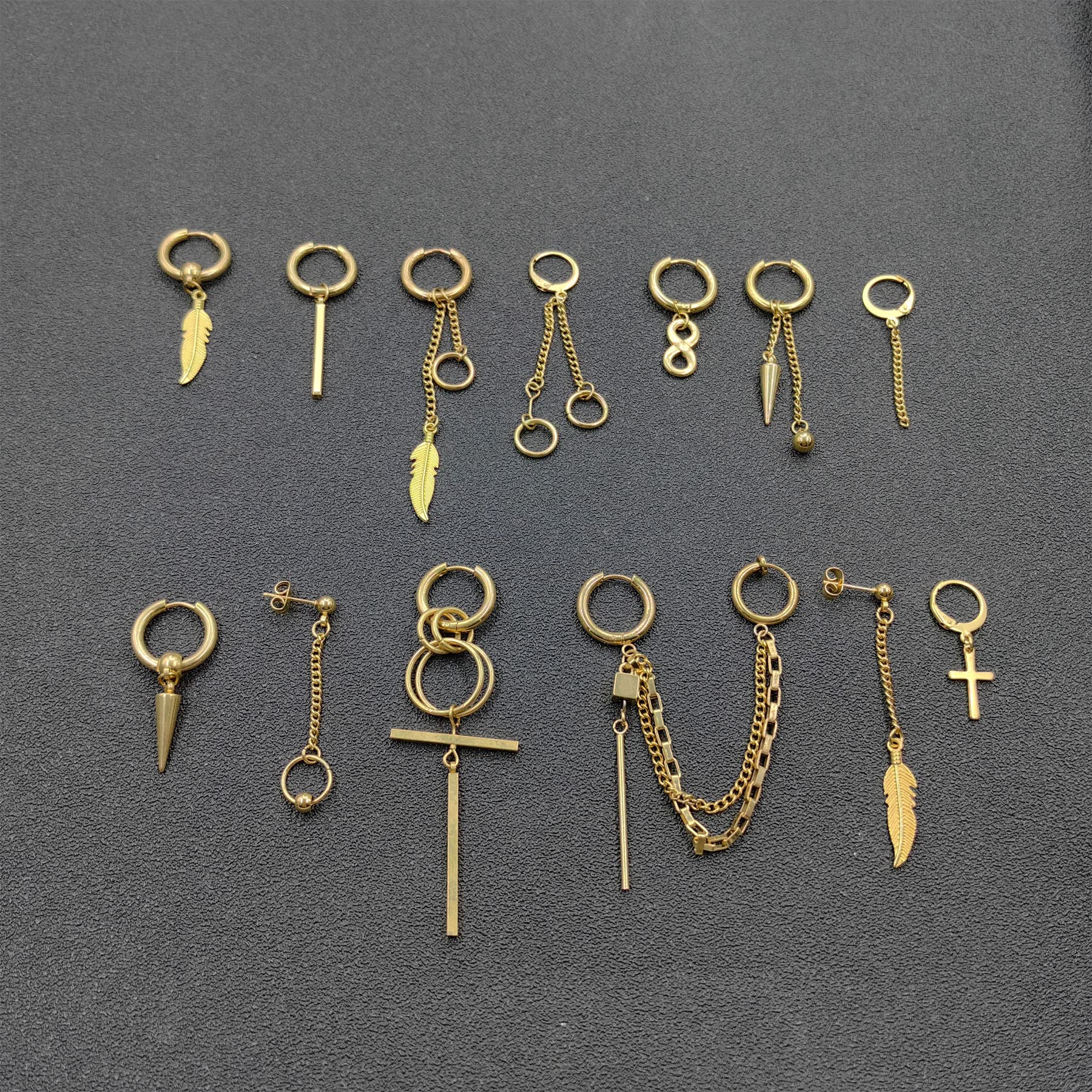 21Pièces Boucles d'Oreilles Créoles Pour Hommes Femmes en Acier Inoxydable Punk Boucles d'Oreille Pendante Croix Plume Zircone Ronde Clous d'Oreilles Cool Chaîne Kpop Boucles d'Oreilles