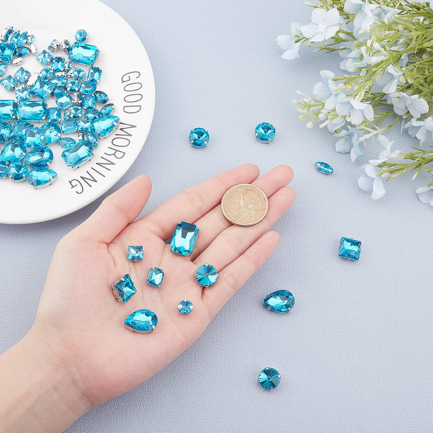 GORGECRAFT 100PCS Mixed Shapes Large Sew On Rhinestones Tear Drop Crystal Rhinestones Flatback Gemstones for DIY Crafts Jewelry Clothes Bag Shoes Dress - Image 4