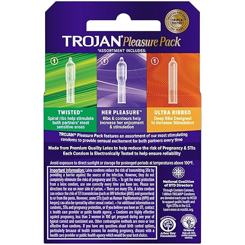 Miniatura 3 de Trojan Pleasure Pack - Condón de látex lubricado de alta calidad, 3 unidades, paquete de 6