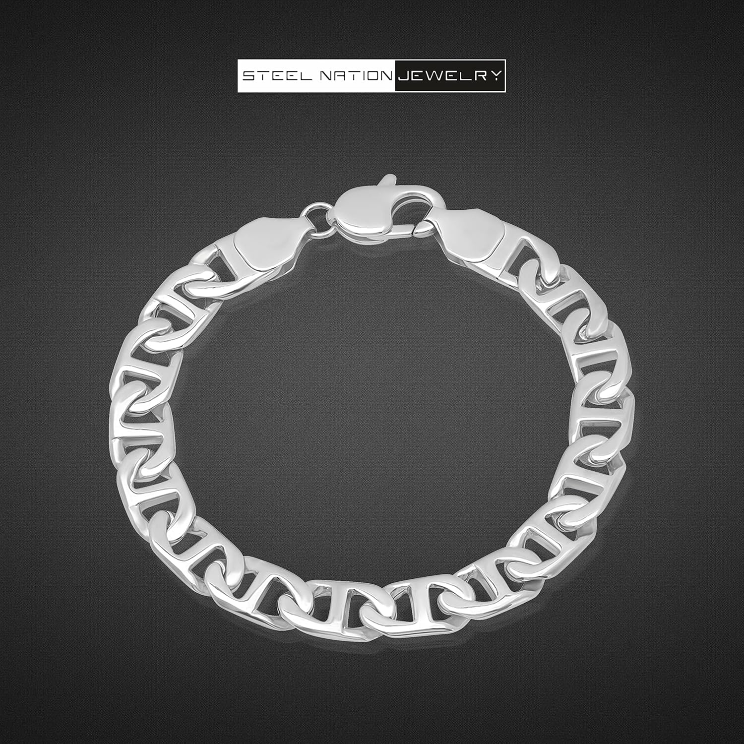 Men's Stainless Steel 6.5mm Flat Mariner Link Chain 8.5" Bracelet - Lobster Claw - Image 4