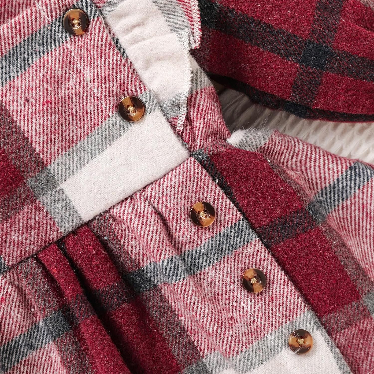 Newborn Baby Girl Fall Winter Clothes Plaid Long Sleeve Romper Buttons Outfit Ruffles Dress with Bow Headband - Image 4