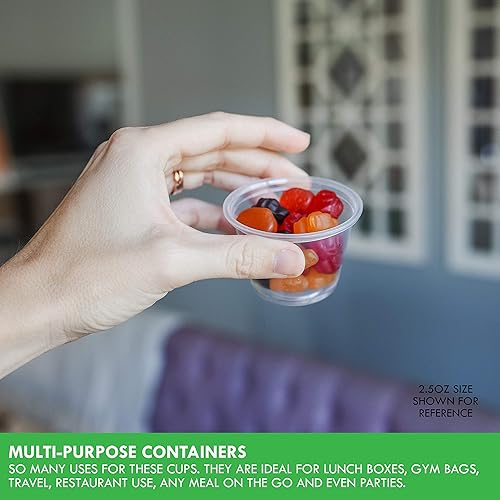 Miniatura 7 de Galashield 100 juegos Recipientes pequeños de plástico de 1 onza con tapas, vasos de gelatina con tapas, vasos desechables para porciones,