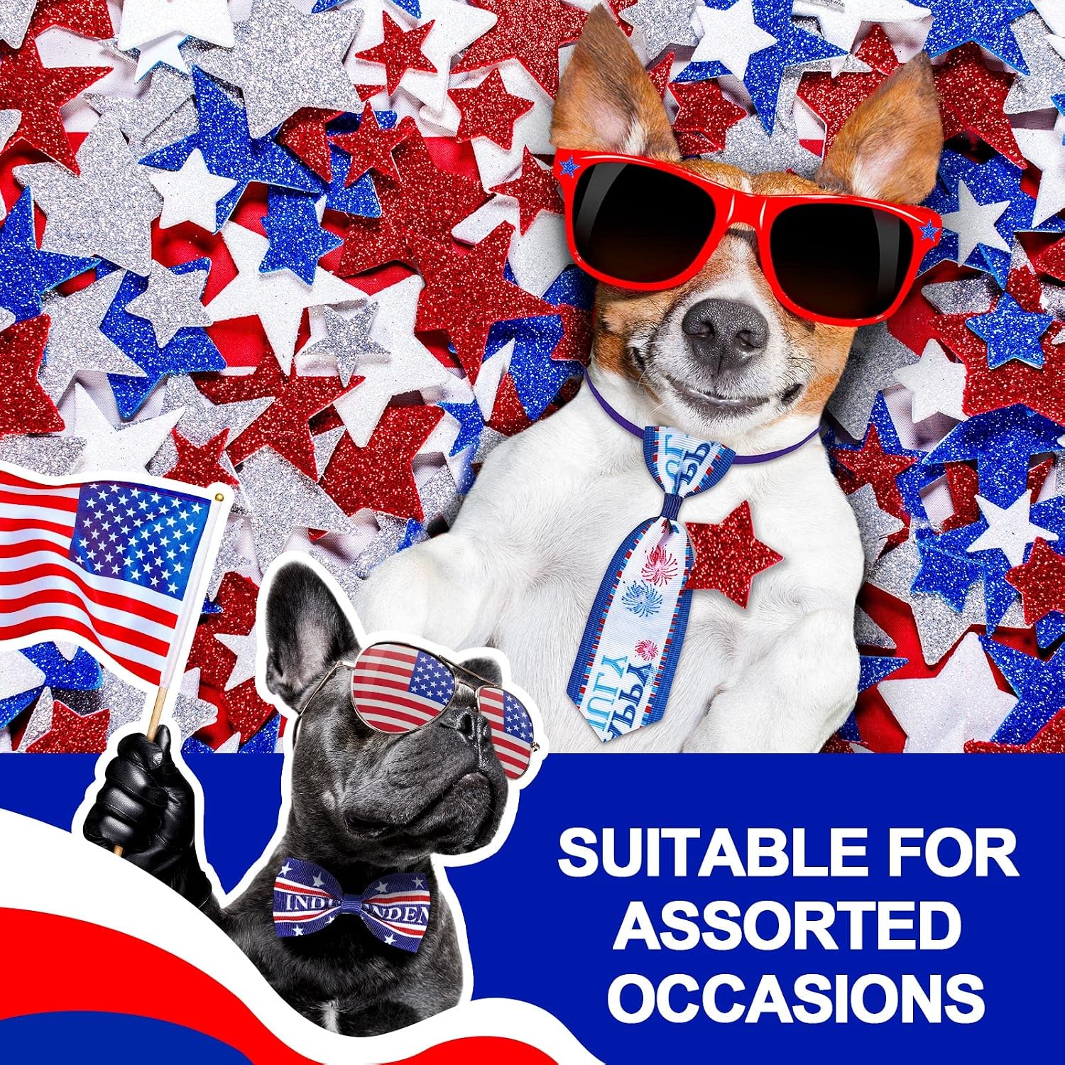 Saintrygo 50 Pcs 4th of July Dog Bow Ties Collars American Flag Cats Dogs Bows Independence Day Patriotic Pets Bows Bulk Cute Adjustable Bowties Neckties Collars for Pets Cat Decoration