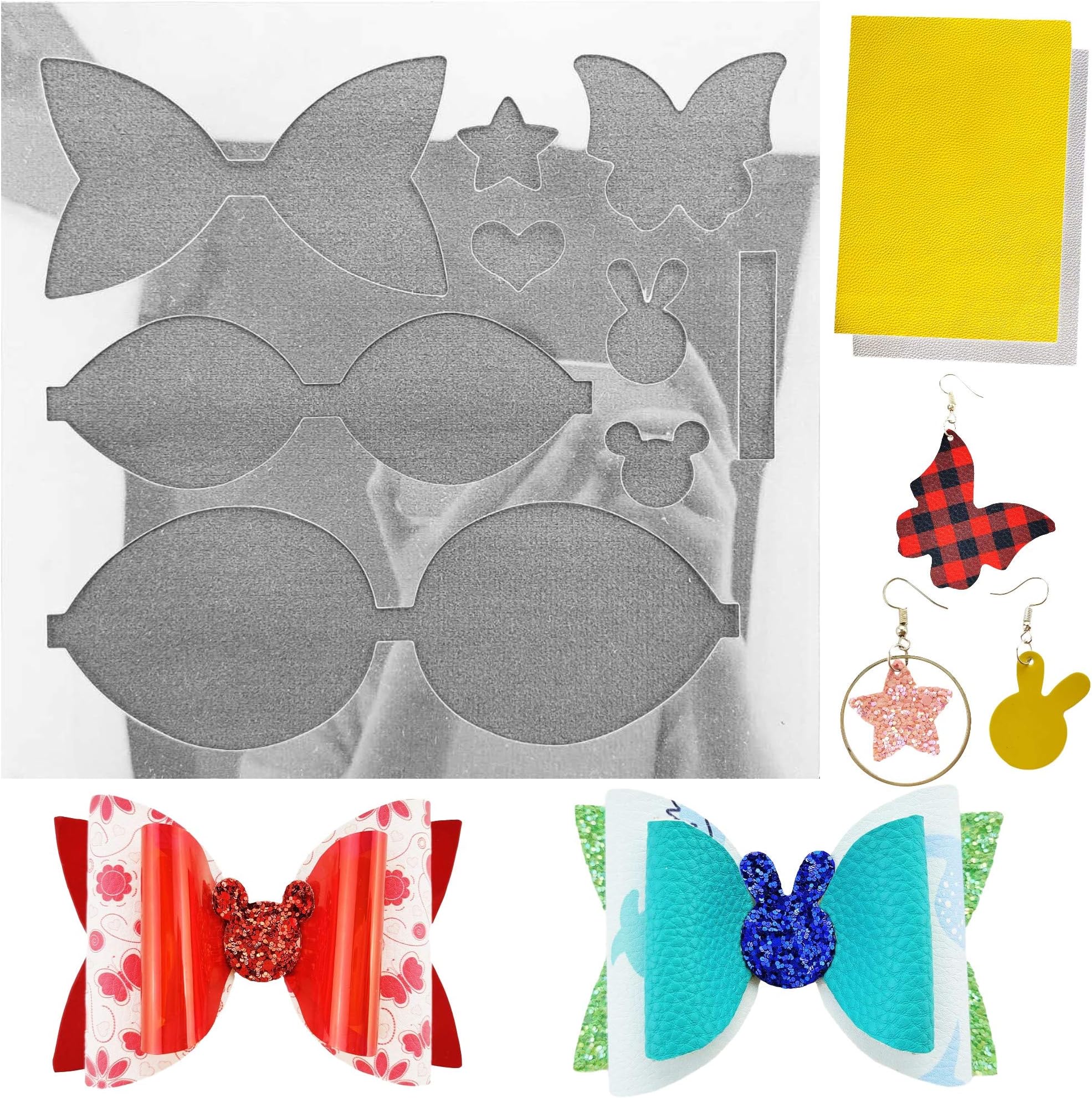 Reusable Large Size Bows Making Template, Add Two A4 Size Faux Leather Sheets for DIY Practice,Make 4inch(10cm) Hair Bows Stencil Cutting Dies