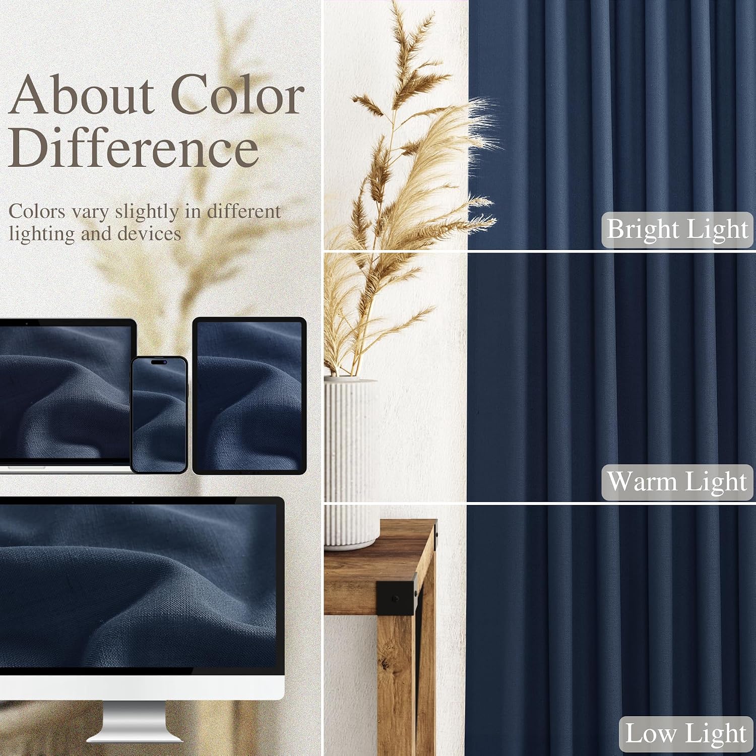 Denim Blue Linen Curtains for Living Room 63 Inches Long 2 Panel Set Light Filtering Linen Drapes for Kitchen Windows Rod Pocket Back Tab Short See Through Curtain Country Farmhouse Decor 52x63 thumbnail