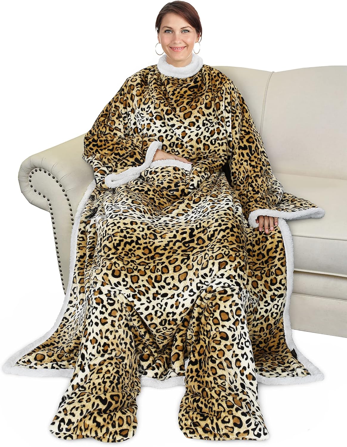 Catalonia Wearable Fleece Blanket with Sleeves and Foot Pockets for Adult Women Men, Micro Plush Comfy Wrap Sleeved Throw Blanket Robe Large, Green, St. Patrick Gift