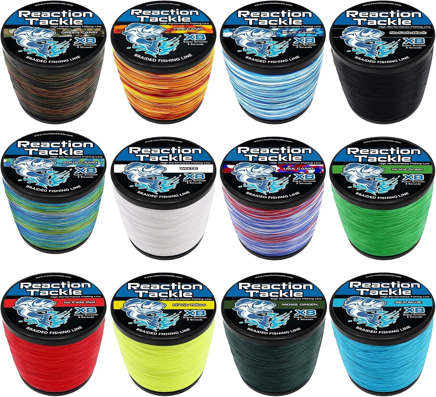Reaction Tackle Braided Fishing Line - Bulk 3000 Yard Spools - Pro Grade Power Performance for Saltwater or Freshwater Fish - Colored Fishing Line Braid for Extra Visibility