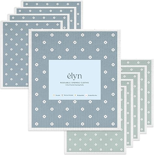ELYN Paños de cocina suecos, paños de esponja reutilizables y lavables, toallas de papel de limpieza absorbentes para cocina, platos, mostradores y