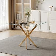 36" Square Glass Dining Table, Modern Clear Dining kitchen table for 4 with Tempered Glass Top & Gold Stainless Steel Legs, Glass Coffee Table for Small Space, Office