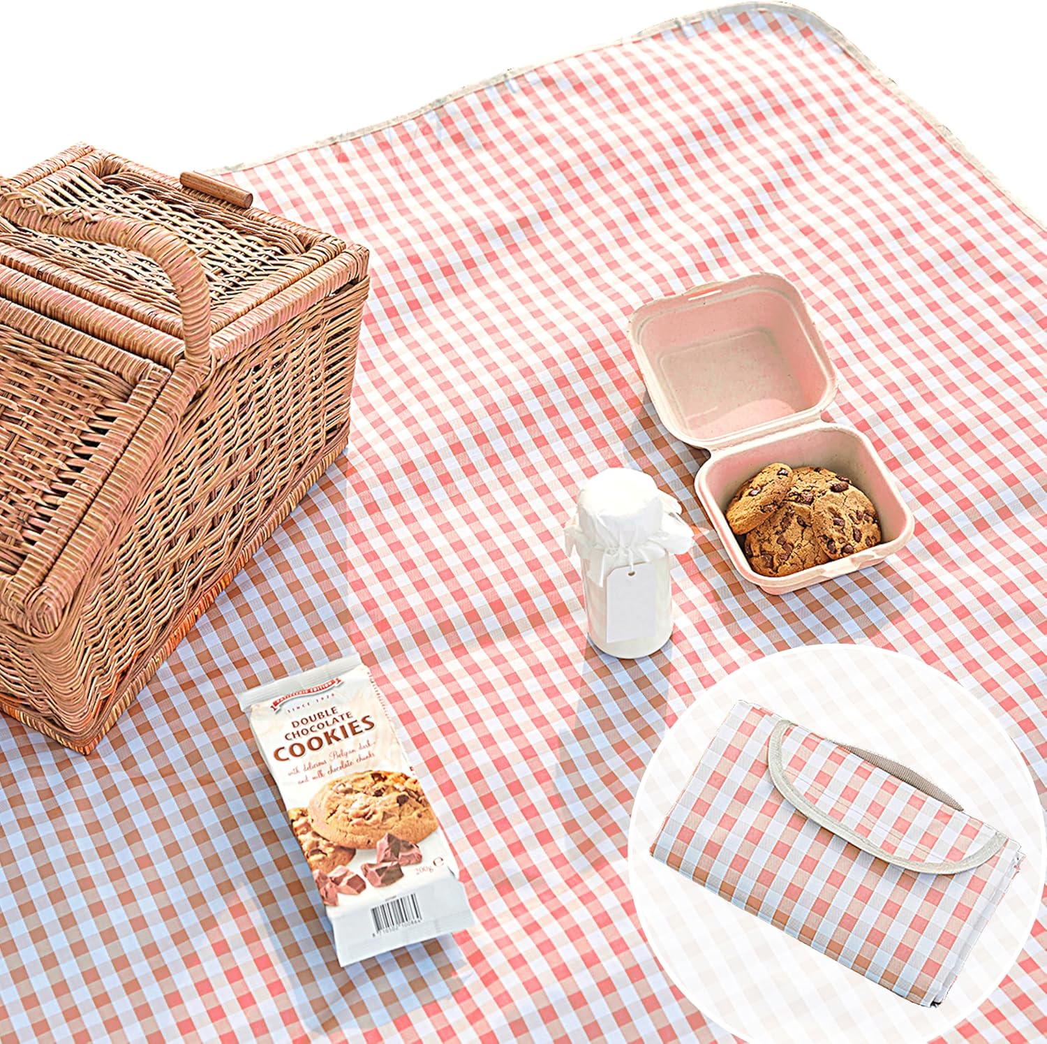 cute gingham picnic blanket, waterproof foldable, in large 80x60in and extra large 80x80in, portable compact beach blanket, oversized xl outdoor mat (coral pink, large) coral pink large similar but not same 