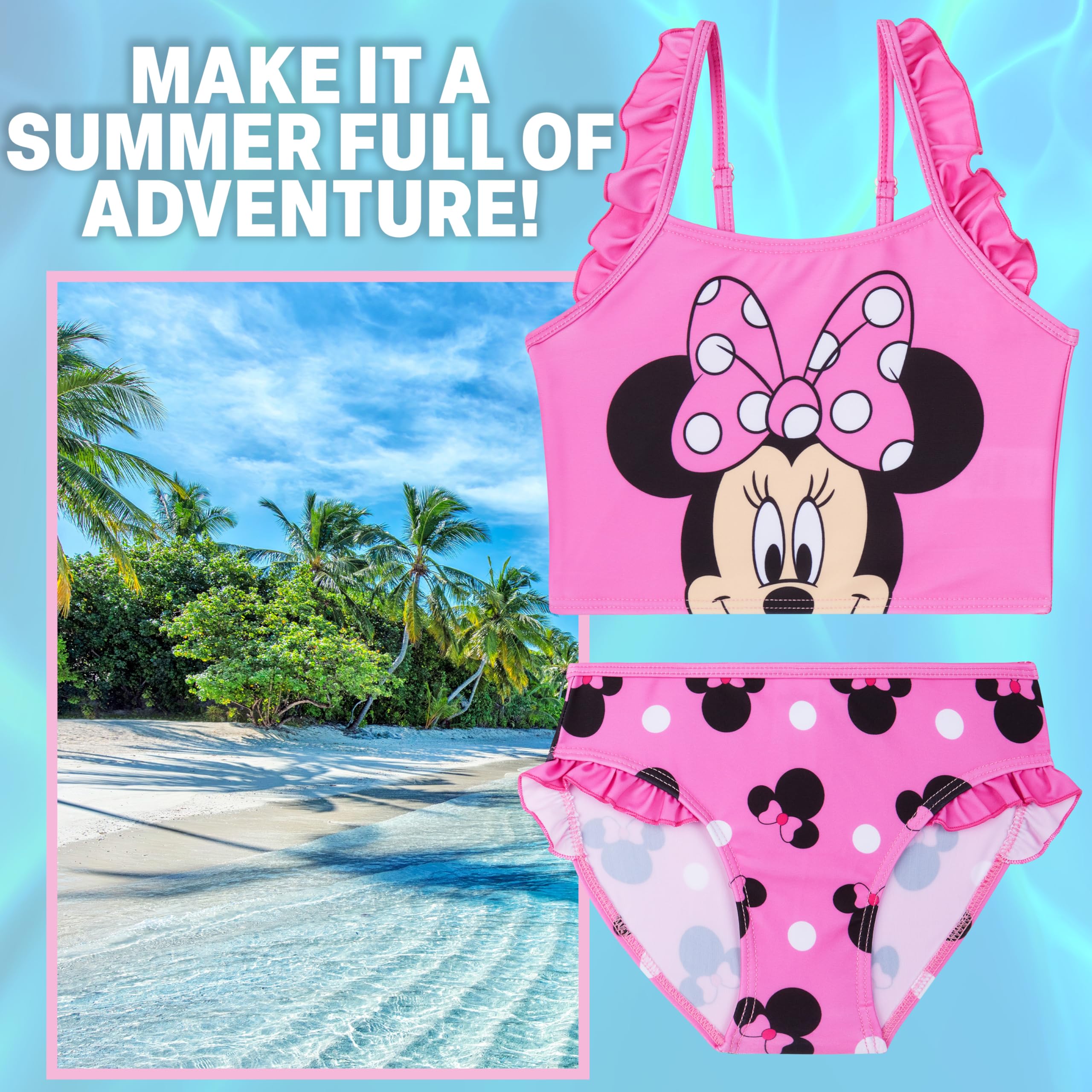 Disney Stitch | Minnie Mouse Bikini Mädchen Badeanzug, Elastisch & Verstellbar, Sommer Bademode Tankini Set Zweiteilig, Geschenke für Kinder