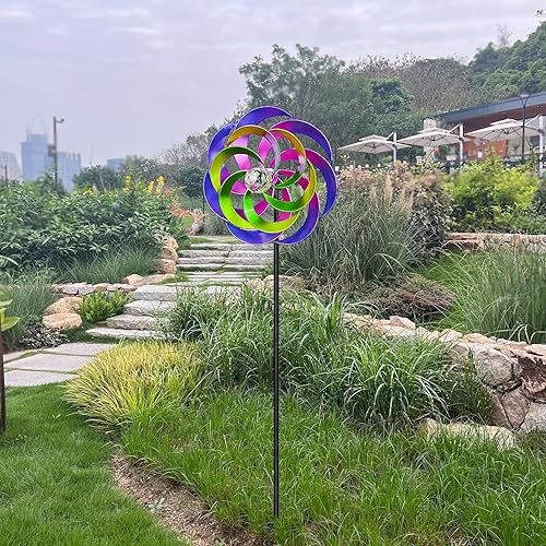 Miniatura 4 de Molinillos de viento solares de 57 pulgadas con estaca de jardín de metal, atrapador de viento al aire libre con bola de vidrio alimentada por