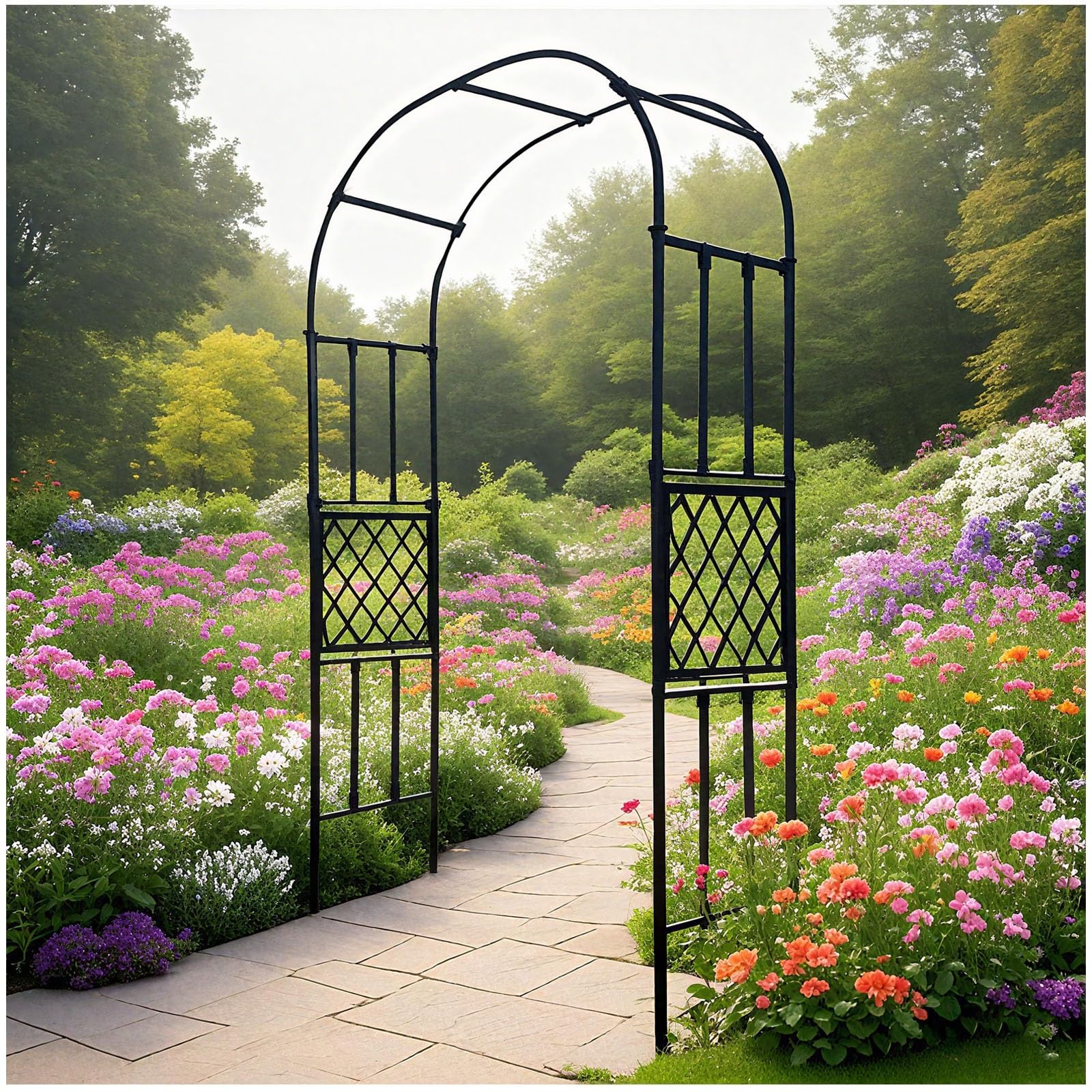 Zewnętrzny metalowy łuk ogrodowy, krata, wodoodporna pergola altana do roślin pnących, 2,5 x 2,7 m (szer. x wys.), idealna na wesela trawnikowe i dekoracje imprezowe, stojak ogrodowy