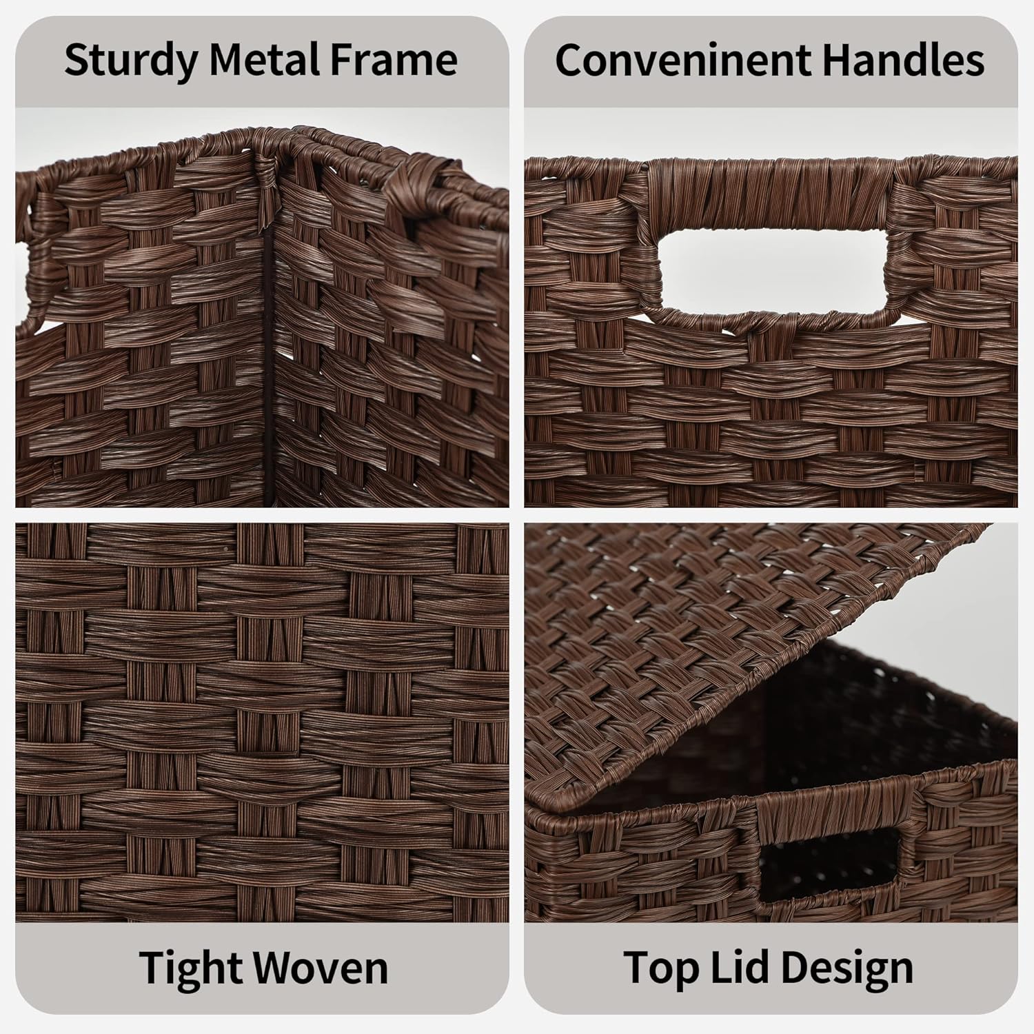 GRANNY SAYS Wicker Baskets with Lids, Set of 3 Decorative Storage Boxes, Woven Basket for Organizing, Storage and Organizer Baskets, Brown, 3-Pack