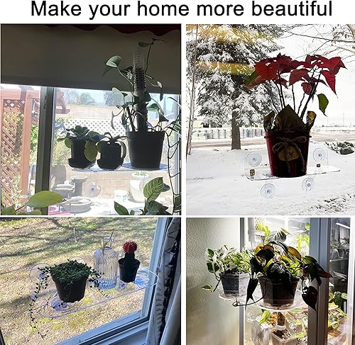 Miniatura 5 de Paquete de 2 estantes de ventana para plantas con soportes de carga, extensor de alféizar acrílico de 12 pulgadas para plantas de interior