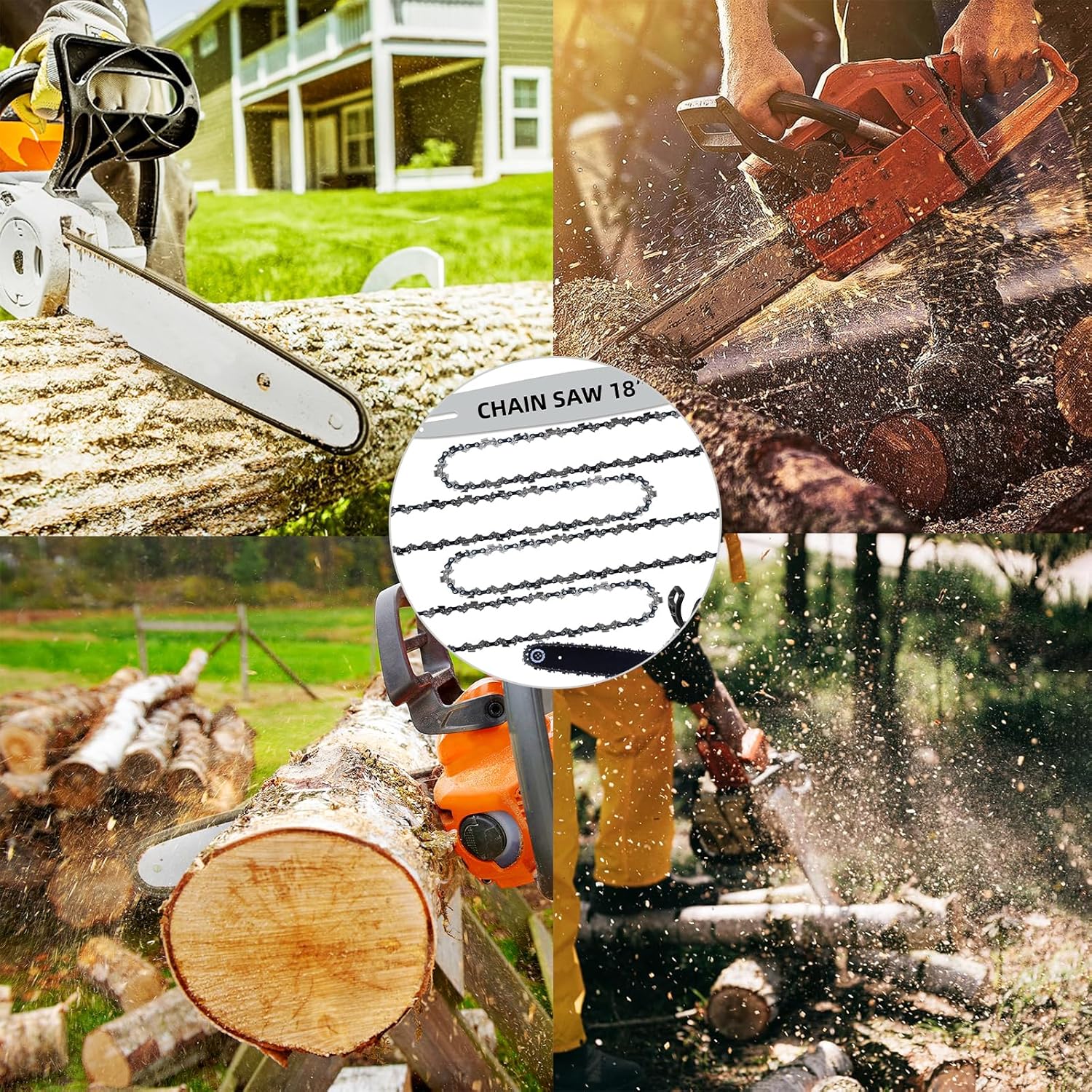 18 inch Chainsaw Chain & Bar Combo, 3/8" LP Pitch, 050" Gauge, 62 Drive Links Fits Poulan, Craftsman, Echo, Homelite, Greenworks and more (4 Chains+ 1 Bar)