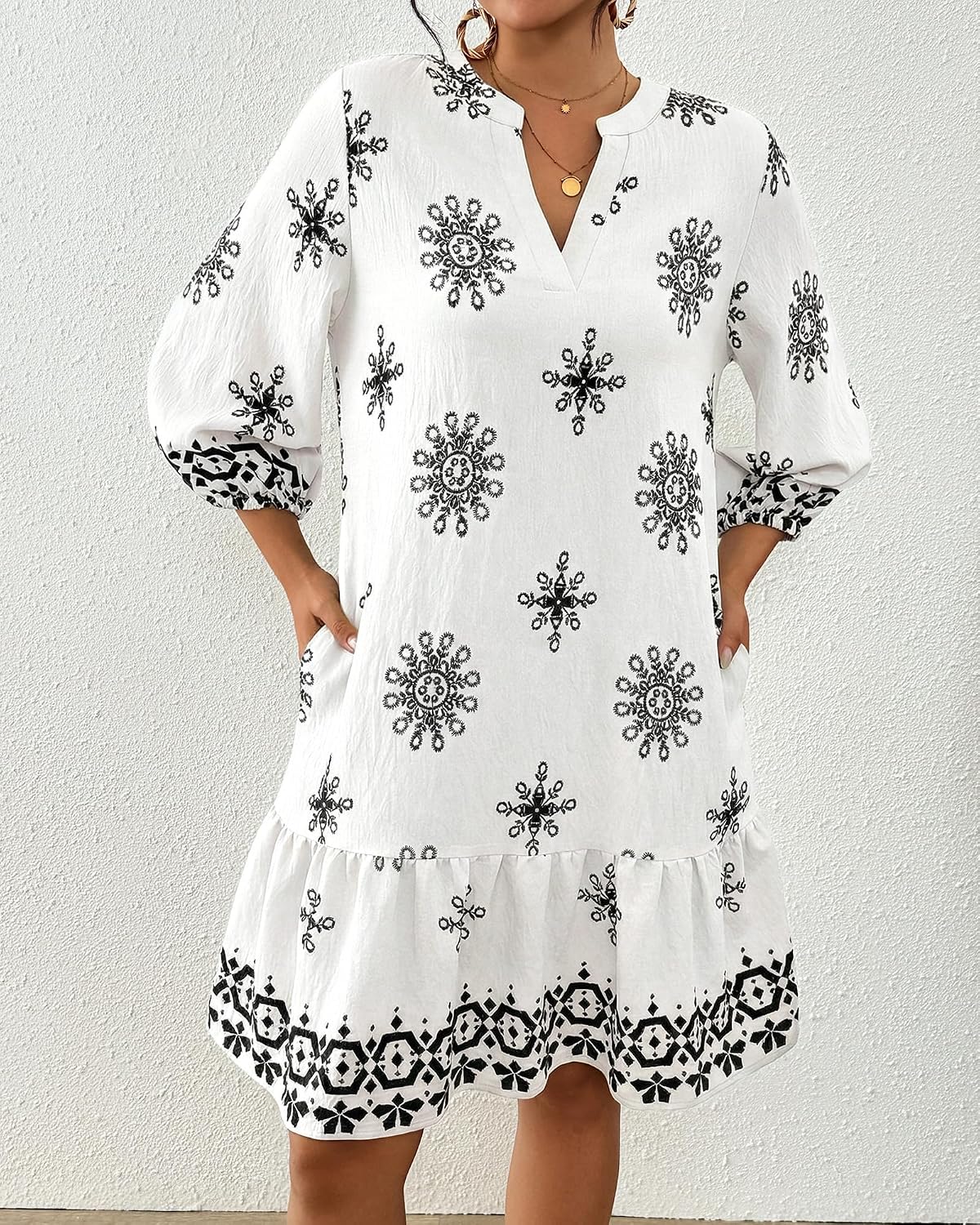 Bsubseach Womens Swimsuit Cover Up 2026 Boho V Neck Beach Dress 3/4 Sleeves Swim Coverup with Pockets