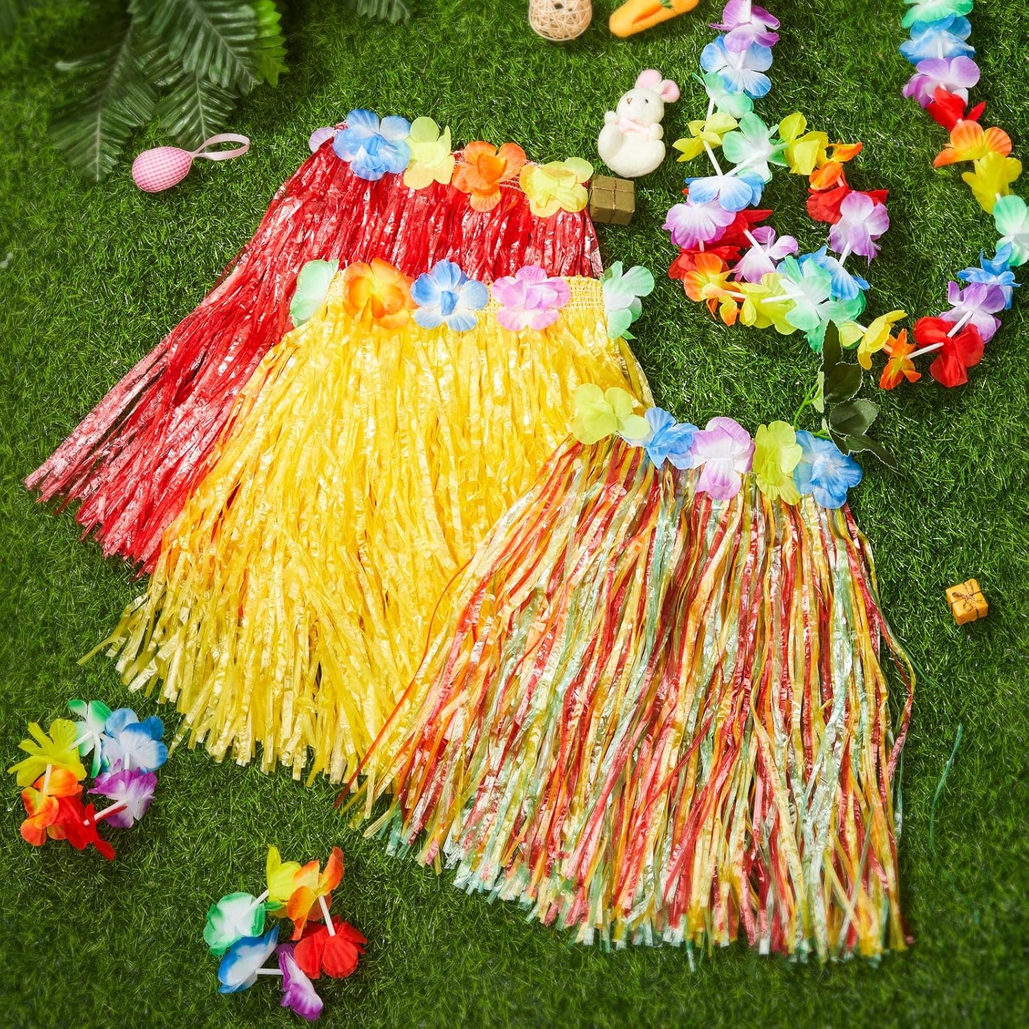 Hawaiian Grass Skirt Set Hula Grass Skirt Set Flower Hula Lei Wristband Garland Fancy Dress Costume I.1274822819 - Foto 7