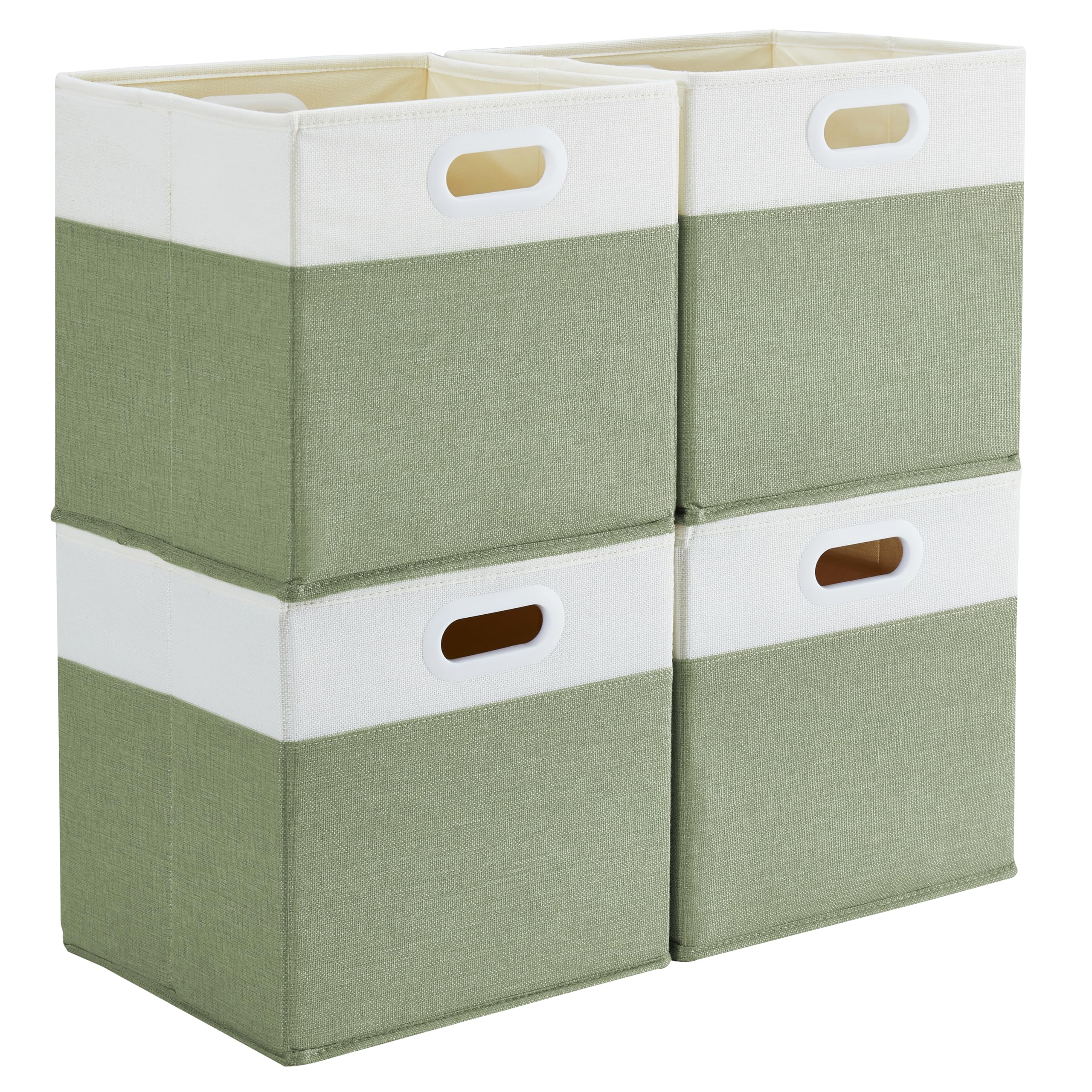 Mangata Juego de 4 cajas de almacenamiento de tela de lino de 30 x 30 x 30 cm, cubos de almacenamiento con asas, cajas plegables para estantería, almacenamiento de ropa, no necesita planchado, inodoro