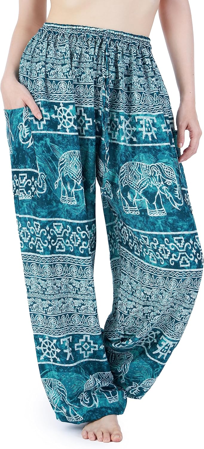 Lannaclothesdesign Harem Pants Women – Boho Elephant Pants High-Waisted Hippie Clothes with Pockets for Yoga