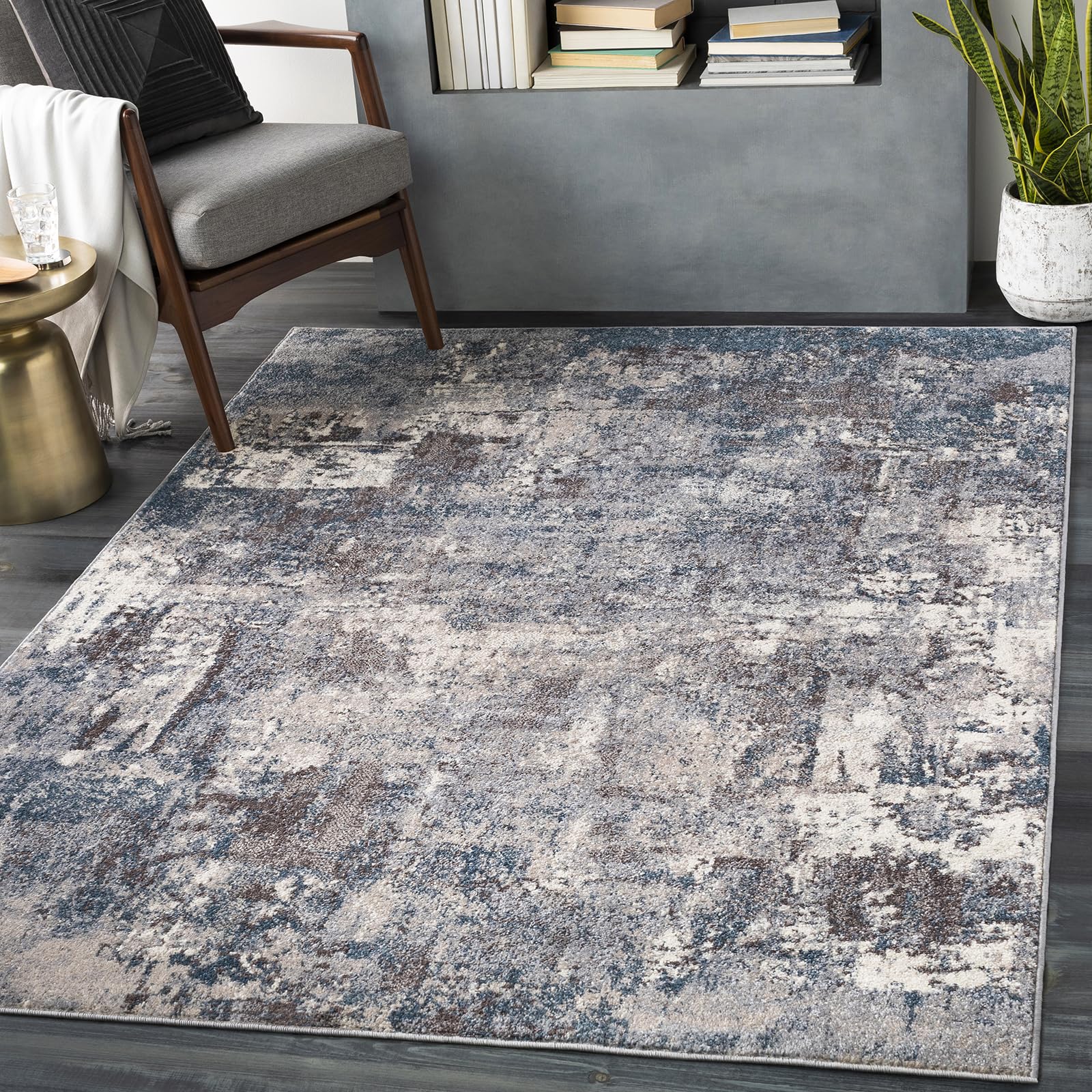 Livabliss Miami Abstract Rug - Area Rugs Living Room 120x170 cm, Dining Room, Lounge, Kitchen, Bedroom - Modern Marble Large Rug, Soft Luxurious Easy Care Medium Pile, Blue, Grey and Taupe