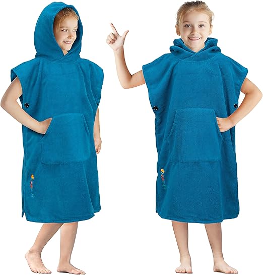 SUN CUBE Kids Changing Robe Surf Poncho, Kids Beach Towels, Hooded Towel for Toddler Bath Pool, Microfiber Quick Dry Wearable Towel Poncho with Hood, Swim Towel for Boys Girls 3-7 Years, Black
