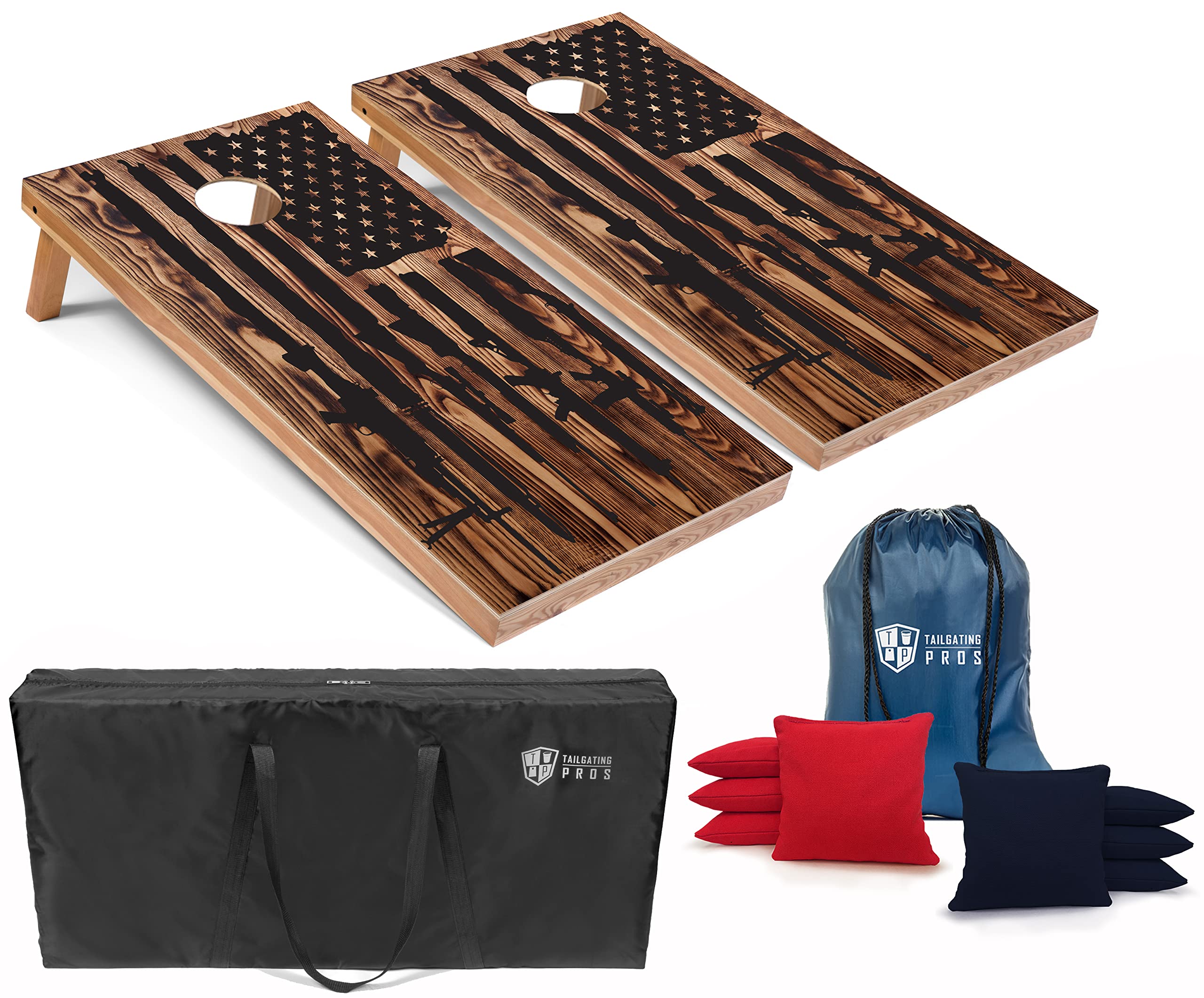 Tailgating ProsAmerican Themed Lightweight Corn Hole Board Set w/Multicolored Built-in LED Lights, Bean Bags and Carrying Case - 4'x2' Cornhole Toss