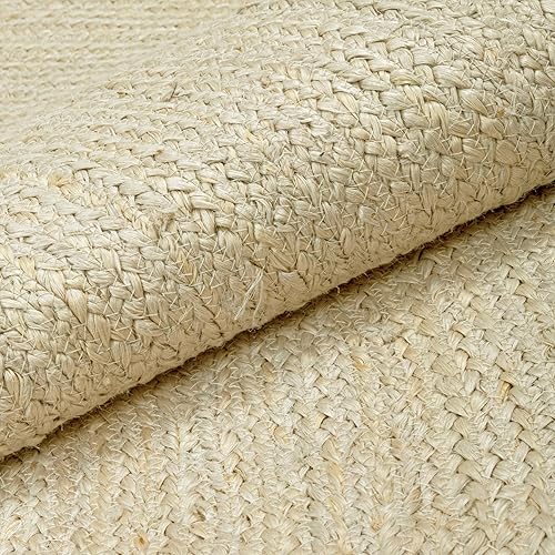 Vista 73 de HOMEMONDE Alfombra redonda de yute natural de 6 pies, tejida a mano, reversible, vintage, rústica, bohemia, respetuosa con el medio ambiente