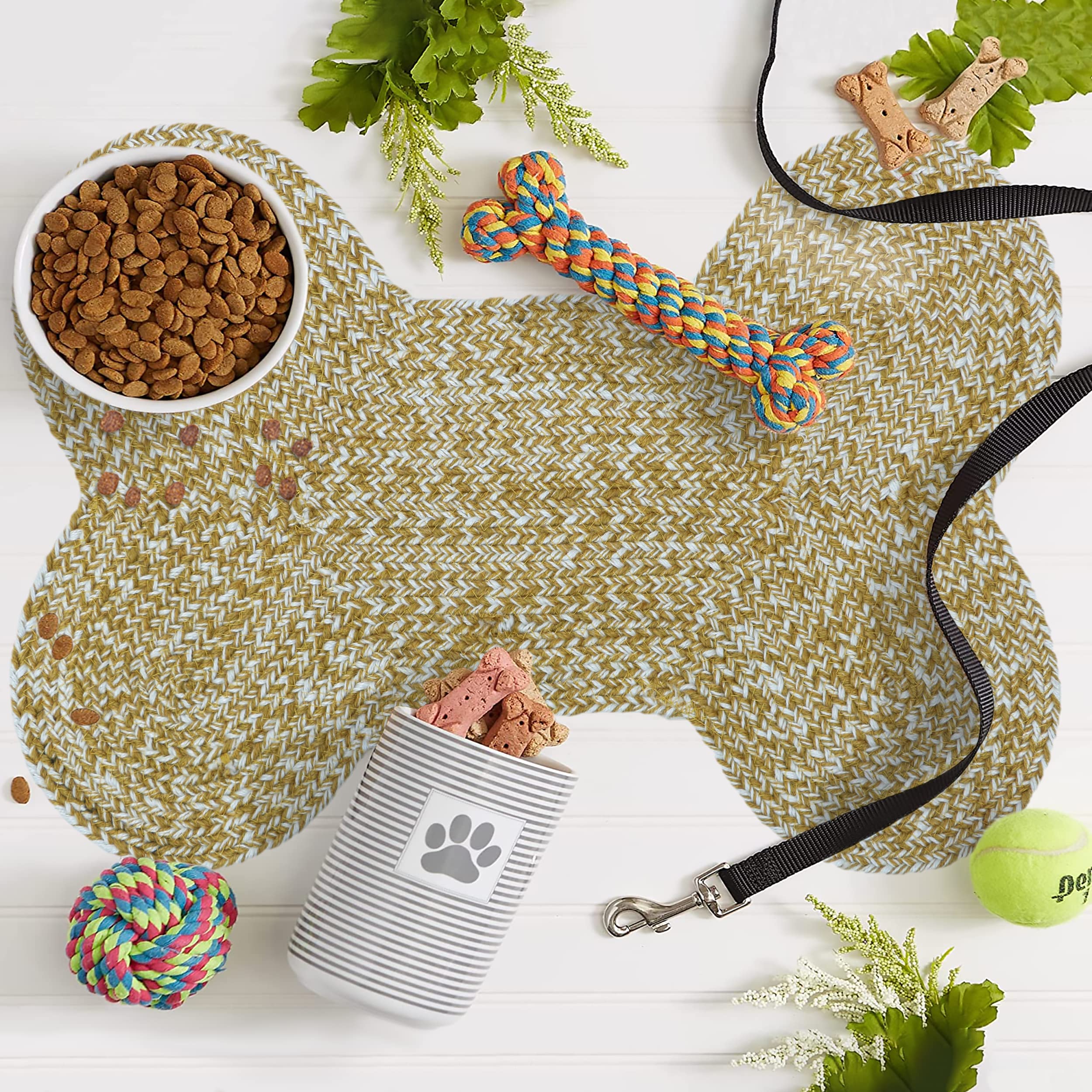 Pet Mat for Dogs & Cats | Skin Friendly Food Mats| Hand Braided | FloorMat | Pet Area Carpet| Polyester Fabric | Anti-Spill 16 x 24 Inches | Bone Design | Gold & White – The Home Talk