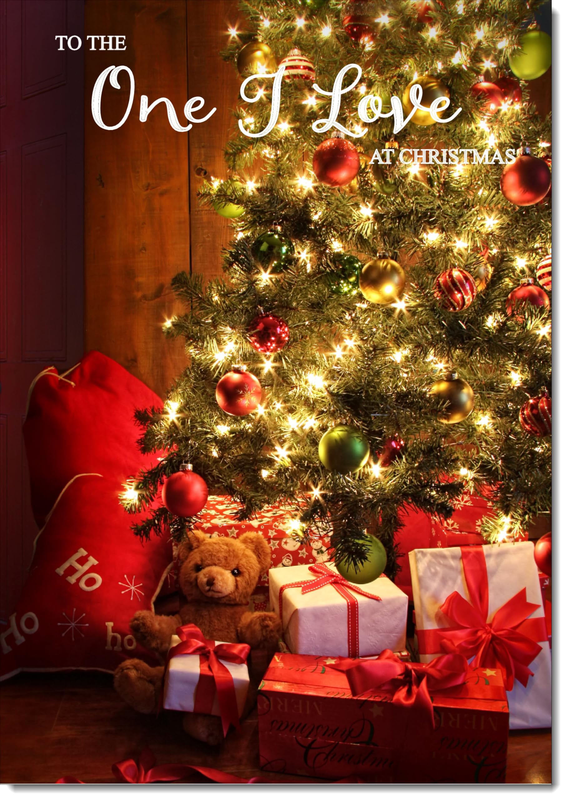 doodlecards One I Love Christmas Card Teddy by Christmas Tree Large A4 Size Christmas Card for One I Love with Plain Envelope — image 1