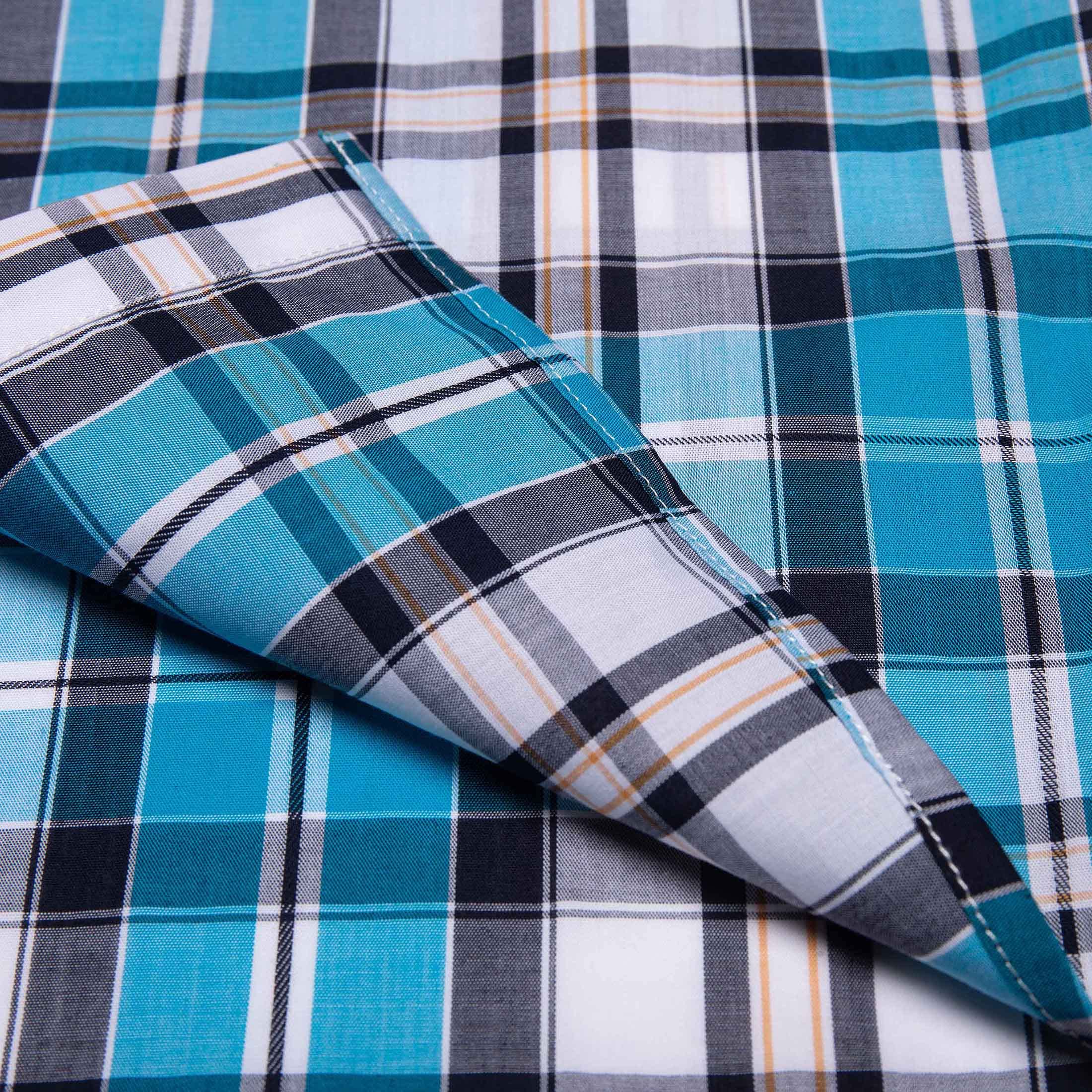 Bienzoe Garçon Coton Plaid Bouton Bas Manche Courte Chemise