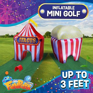 FunPark Inflatable Mini Golf Set 13-Piece Course with Adjustable Clubs, Balls, Putting Cups, Green Mats and Themed Obstacles for Indoor or Outdoor Play, Active Game for Boys ANG Girls, Ages 6+