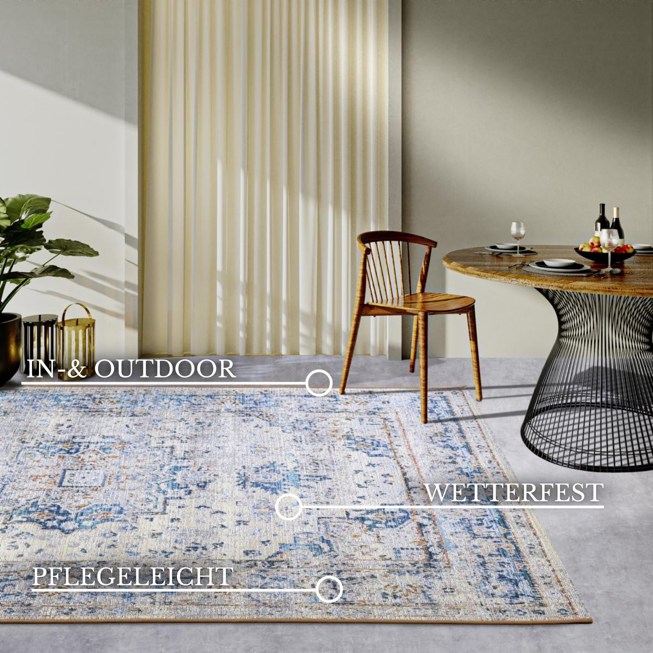 Villeroy & Boch Rene - Tapis d'intérieur et d'extérieur Oriental tissé à Plat - Design Classique Vintage - Certifié Öko-Tex - Résistant aux intempéries et aux UV - pour Balcon, terrasse, Jardin -