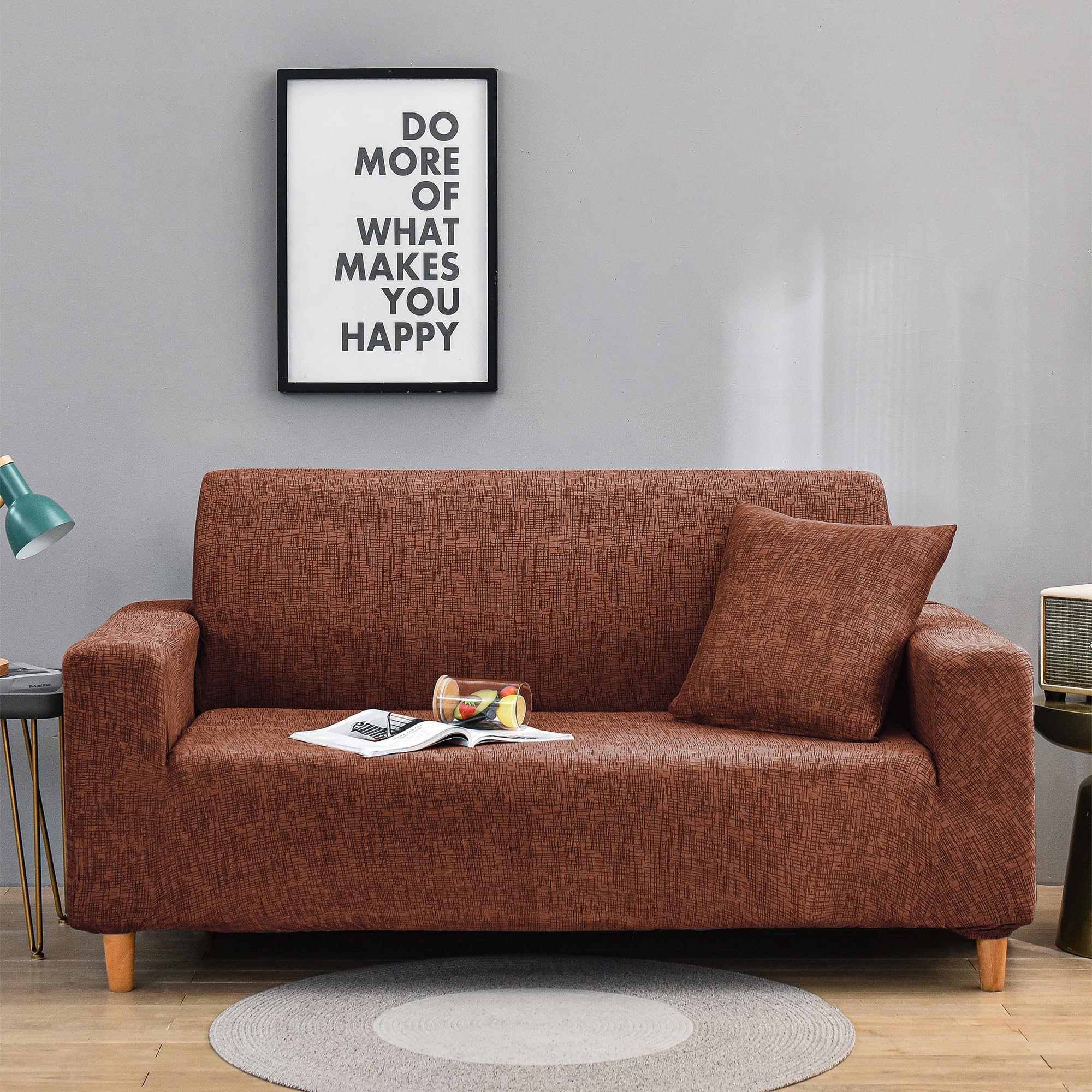 Story@Home Sofa Cover - 2 Seater, Orange & Beige -16