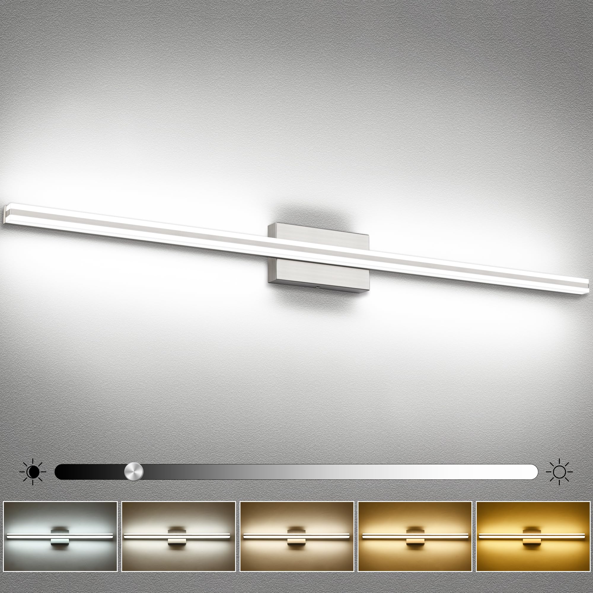 SOLFART Bathroom Vanity Lights Brushed Nickel 48inches Vanity Lights for Bathroom 5CCT LED Wall Light Fixtrues