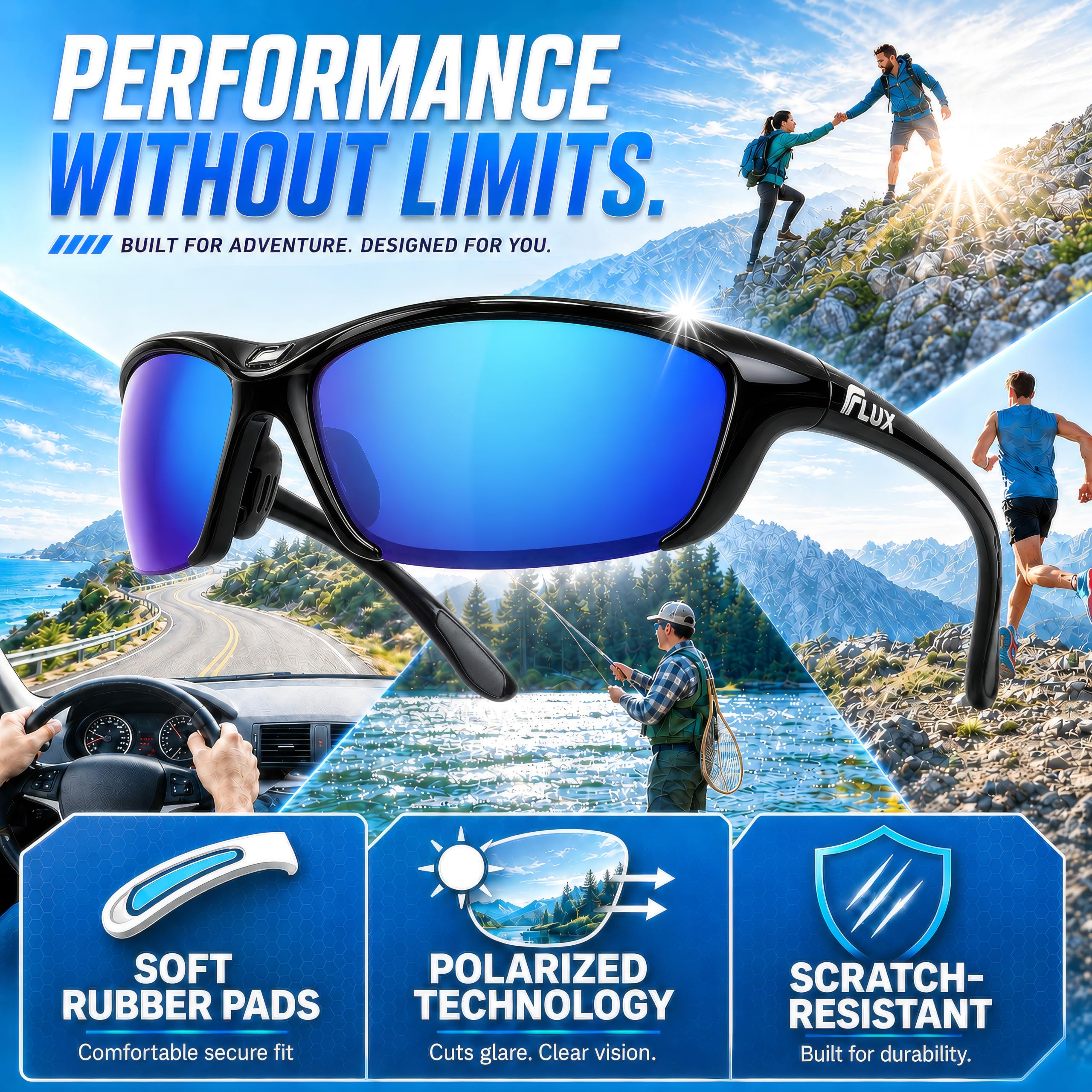 ICECUBE SPORTECH Occhiali da sole per uomo e donna: protezione UV400, montatura leggera, occhiali da sole sportivi per baseball, golf, caccia, corsa, guida, bicicletta, arrampicata e occhiali da tiro